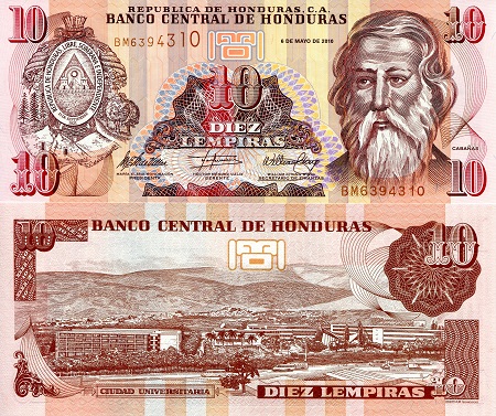 Honduras 10 Lempiras Pick Number: 86e UNC Banknote