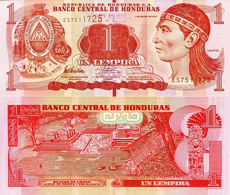Honduras 1 Lempira Pick Number: 96a UNC Banknote