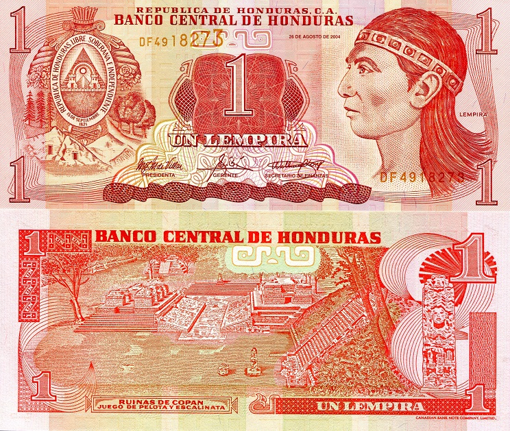Honduras 1 Lempira Pick Number: 84d UNC Banknote