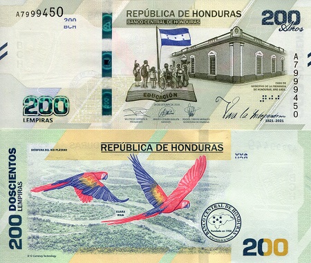 Honduras 200 Lempiras Pick Number: New UNC Banknote