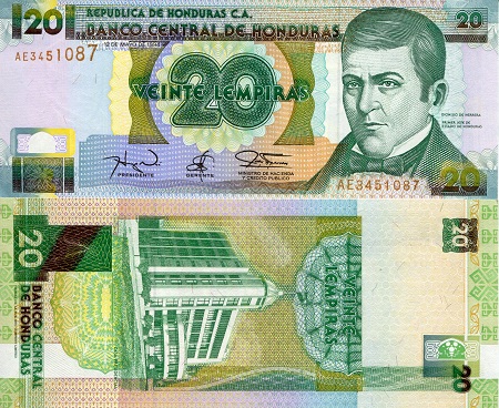 Honduras 20 Lempiras Pick Number: 73c UNC Banknote