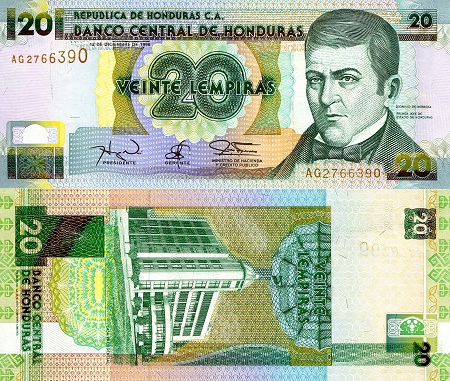 Honduras 20 Lempiras Pick Number: 73d UNC Banknote