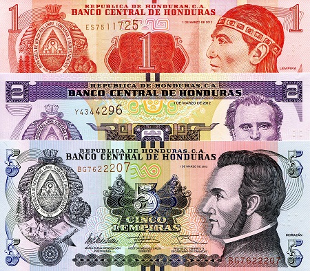 Honduras 1 - 5 Lempiras Pick Number: 96, 80Ac, 98 UNC Banknote