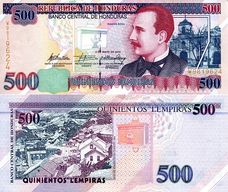 Honduras 500 Lempiras Pick Number: 78g UNC Banknote