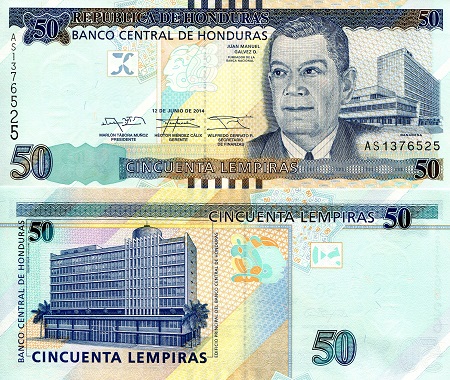 Honduras 50 Lempiras Pick Number: 101b UNC Banknote