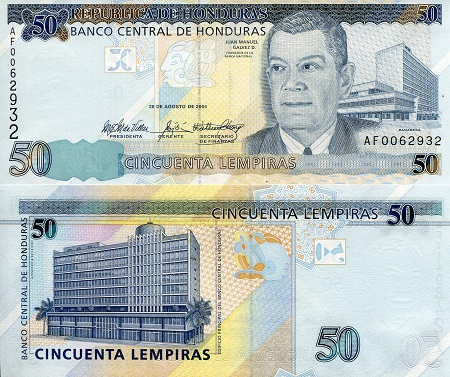 Honduras 50 Lempiras Pick Number: 94a UNC Banknote