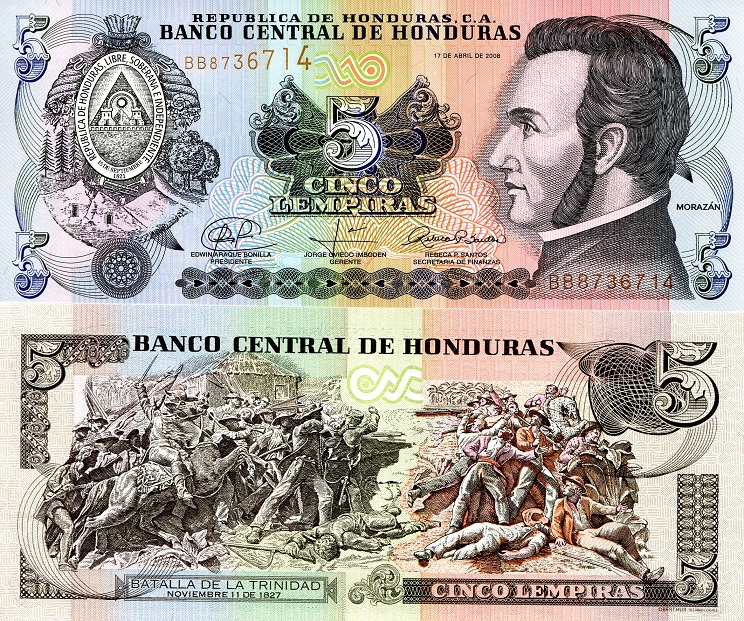 Honduras 5 Lempiras Pick Number: 91b UNC Banknote