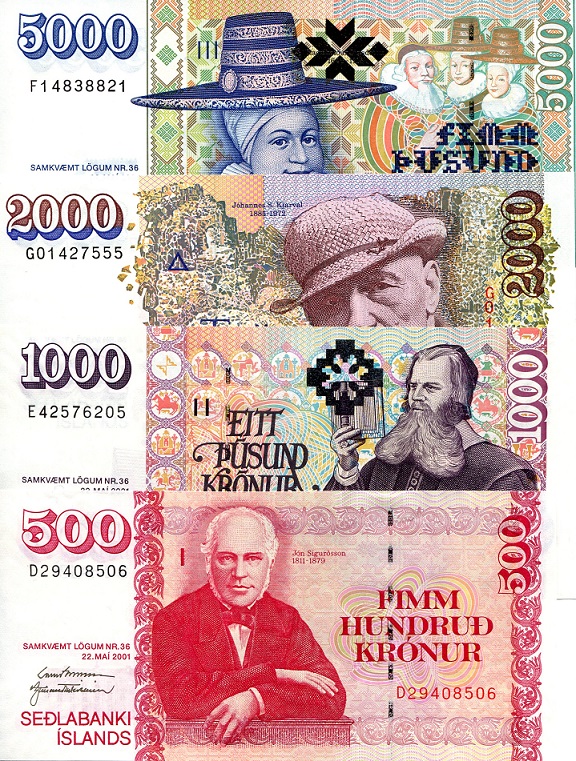 Iceland 500 - 5000 Kronur Pick Number: s57 - 60 UNC Banknote
