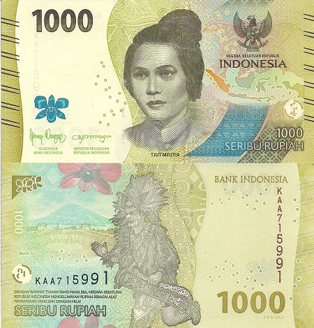 Indonesia 1,000 Rupiah Pick Number: New aUNC (minor corner issue) Banknote
