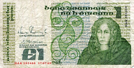 Ireland (Eire) 1 Pound Pick Number: 70d VG (See large scan) Banknote