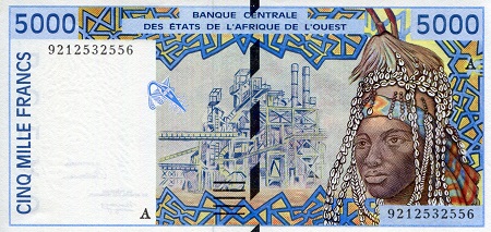 Ivory Coast 5,000 Francs Pick Number: 113Aa UNC Banknote
