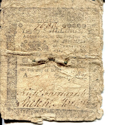 USA - Memorabilia & Miscellaneous items 20 Shillings Pick Number: S2558a Poor (halves pinned) Banknote