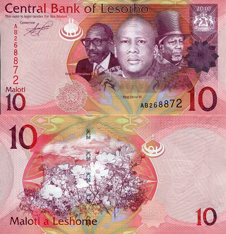 Lesotho 10 Maloti Pick Number: 21a UNC Banknote