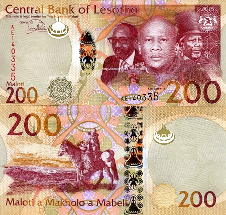 Lesotho 200 Maloti Pick Number: 25a UNC  Banknote