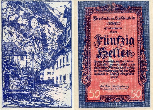 Liechtenstein 50 Heller Pick Number: 3a aUNC  Banknote
