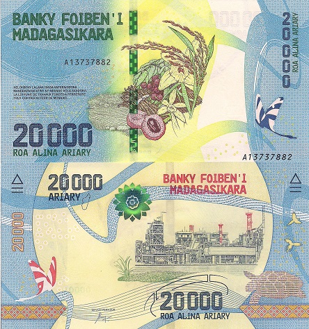 Madagascar 20,000 Ariary Pick Number: 104 UNC Banknote