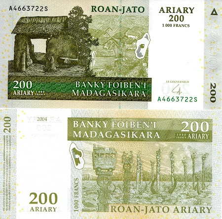 Madagascar 200 Ariary Pick Number: 87b UNC Banknote