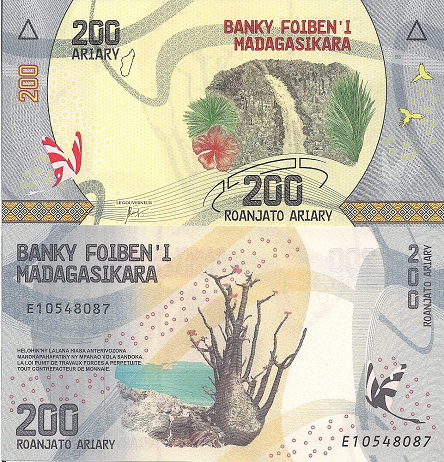 Madagascar 200 Ariary Pick Number: 98 aUNC (minor corner issue) Banknote