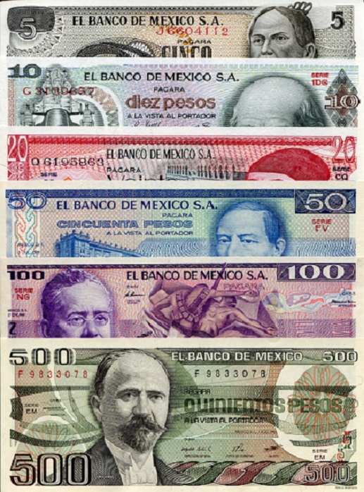 Mexico 5 - 500 Pesos Pick Number: s62, 63, 64, 65, 74, 79 UNC Banknote