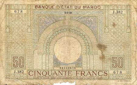Morocco 50 Francs Pick Number: 21b G (see large scan ) Banknote