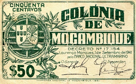Mozambique 50 Centavos Pick Number: 80 VG Banknote