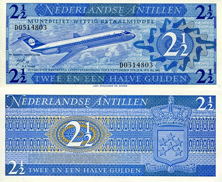 Netherlands Antilles 2 1/2 Gulden Pick Number: 21 UNC Banknote