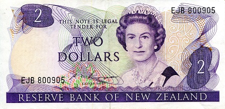 New Zealand 2 Dollars Pick Number: 170b UNC Banknote