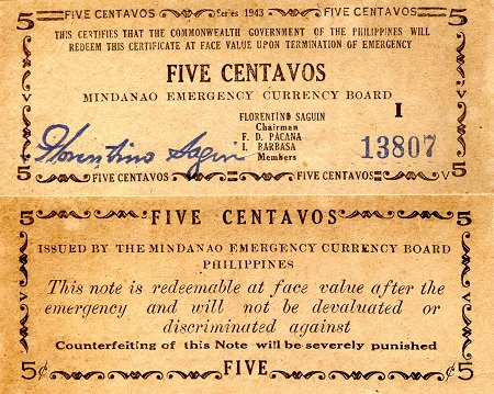 Philippines (Emergency Issue) 5 Centavos Pick Number: S481b aUNC (see scan) Banknote