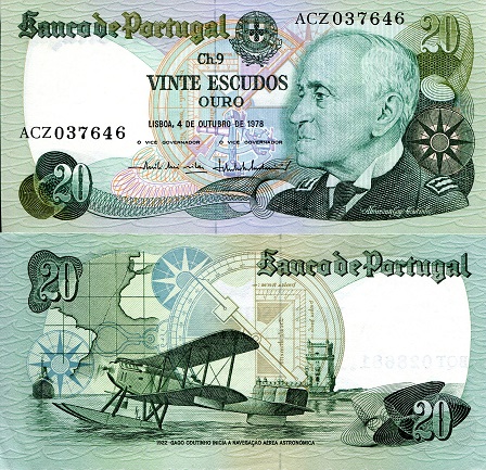 Portugal 20 Escudos Pick Number: 176b UNC Banknote