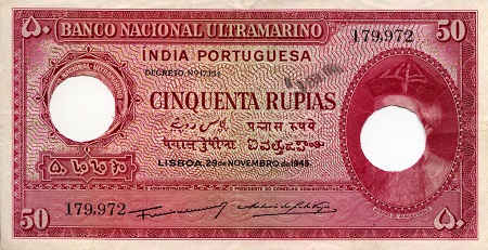 Portuguese India 50 Rupee Pick Number: 38a VF+ (see large scan) Banknote