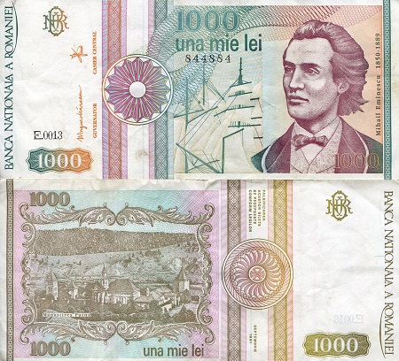 Romania 1,000 Lei Pick Number: 101A F (see large scan) Banknote