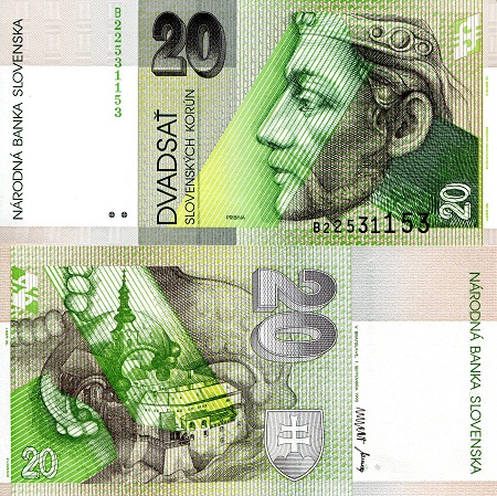 Slovakia 20 Korun Pick Number: 20a UNC Banknote