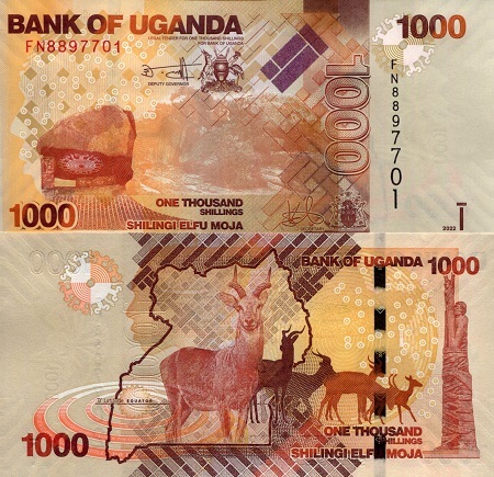 Uganda 1,000 Shillings Pick Number: 49g UNC Banknote