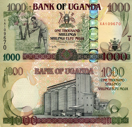 Uganda 1,000 Shillings Pick Number: 43b UNC Banknote