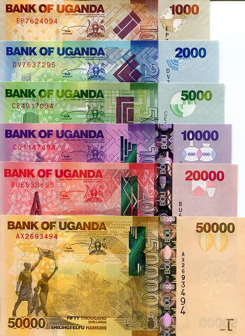 Uganda 1,000 - 50,000 Shillings Pick Number: 49 - 54 UNC Banknote