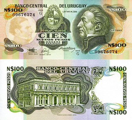 Uruguay 100 Pesos Pick Number: 62A UNC Banknote