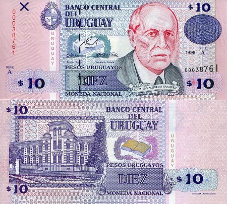 Uruguay 10 Pesos Pick Number: 81 UNC Banknote
