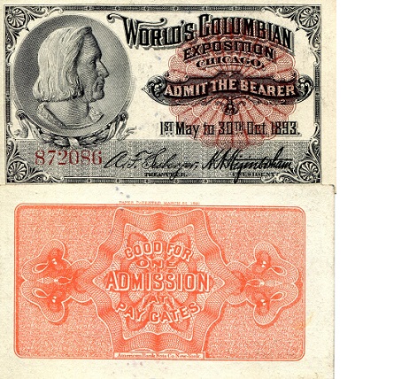 USA - Memorabilia & Miscellaneous items World Columbian Expo in Chicago XF (see scan)