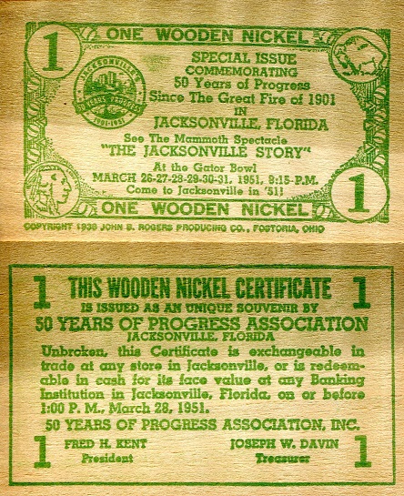 USA - Local Currency and Scrip 1 Wooden Nickel Pick Number: NP See Scan (Ungraded) Banknote