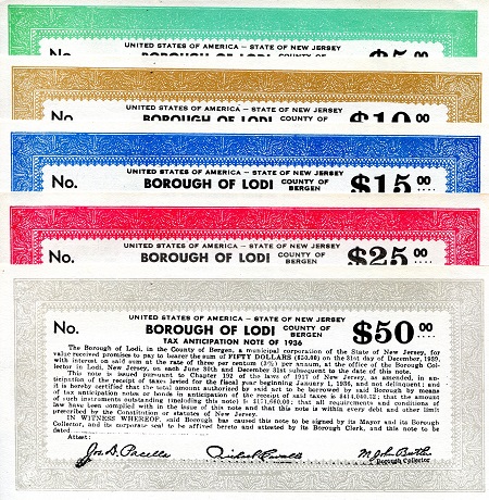 USA - Local Currency and Scrip 5 - 50 Dollars Pick Number: NP See Scan (aUNC) Banknote