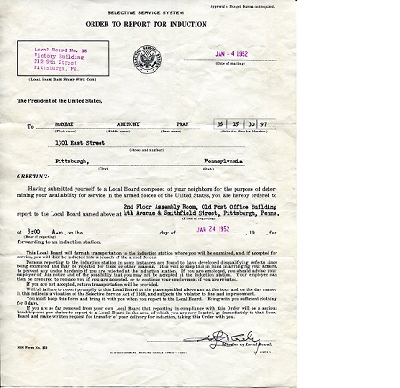 USA - Memorabilia & Miscellaneous items Induction (Draft notice) Letter Fair (letter is old, envelope has damage) see scan