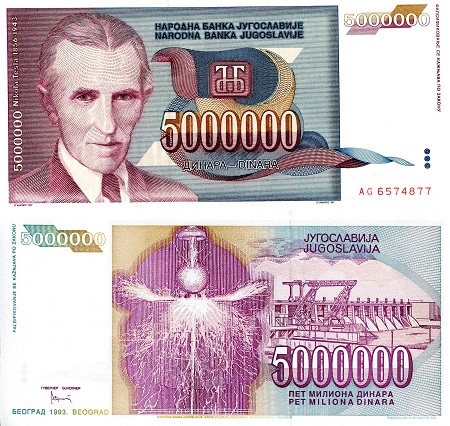 Yugoslavia 5,000,000 Dinara Pick Number: 121 UNC Banknote