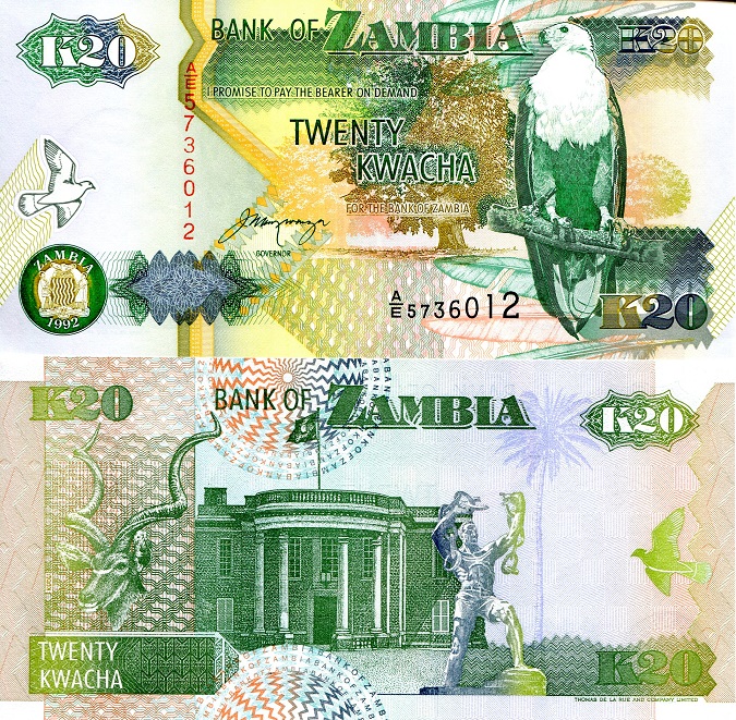 Zambia 20 Kwacha Pick Number: 36b UNC Banknote