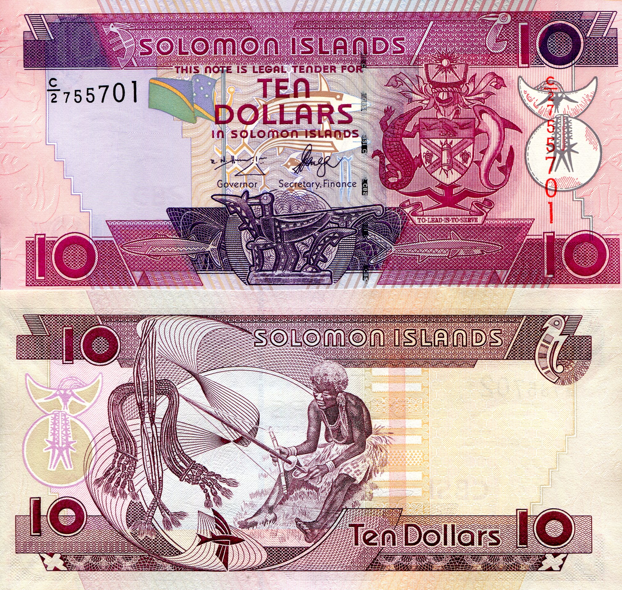 Solomon Islands 10 Dollars UNC (slight miscut on edge) pick #: 27a