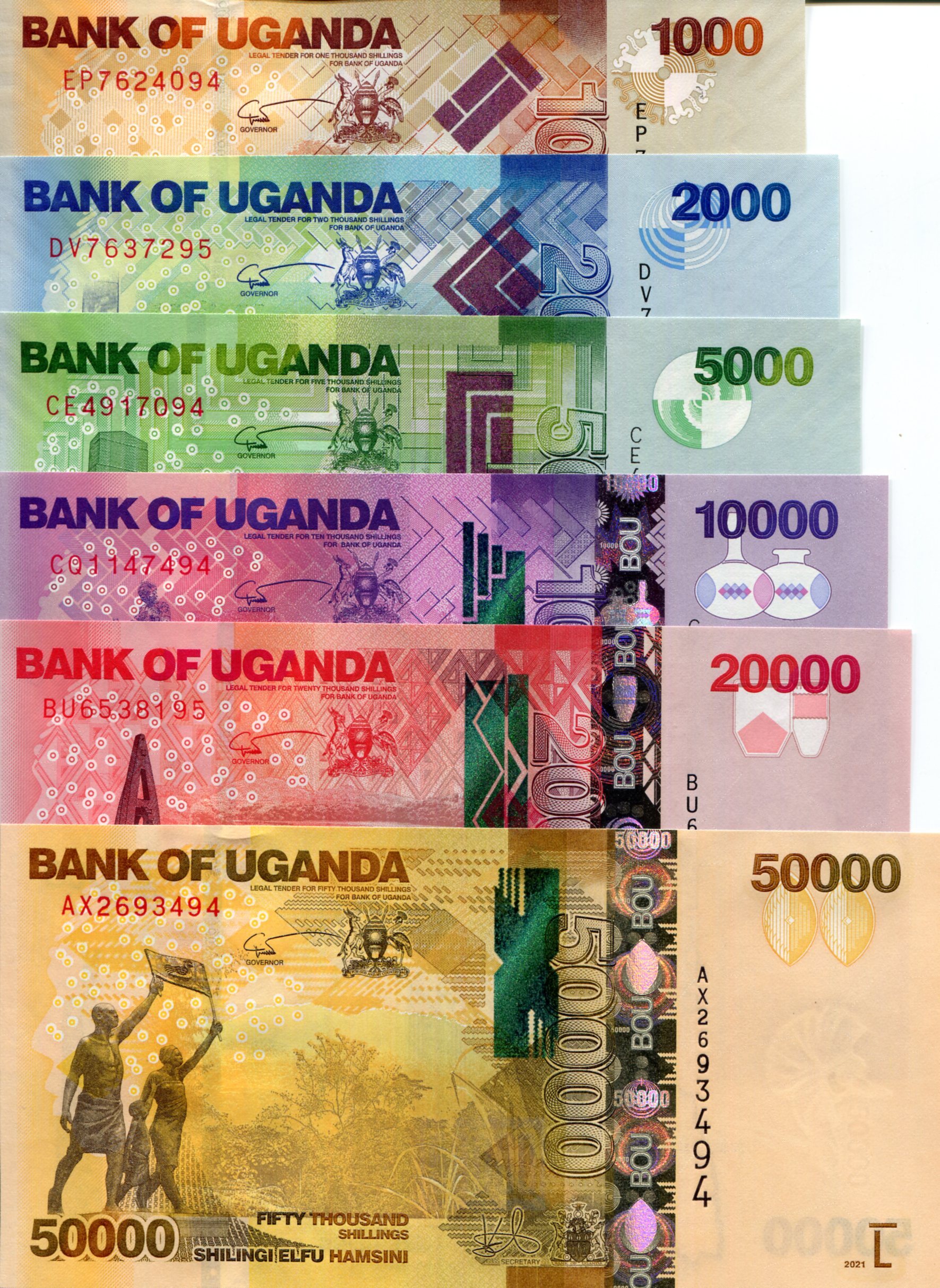 Uganda 1,000 - 50,000 Shillings UNC pick #: 49 - 54